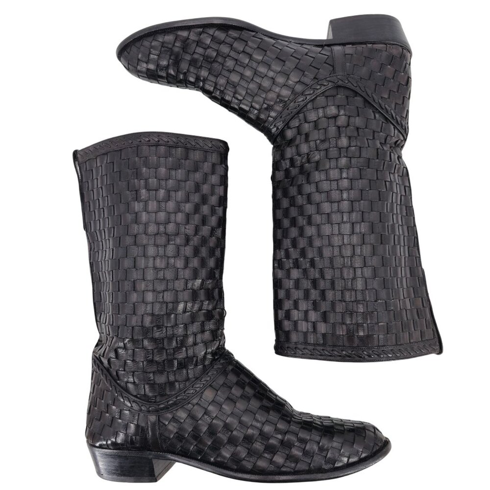 Vintage Bally Italy Full Hand Woven Calfskin Boots Mens 8.5 Dress Western Cowboy - Picture 6 of 15